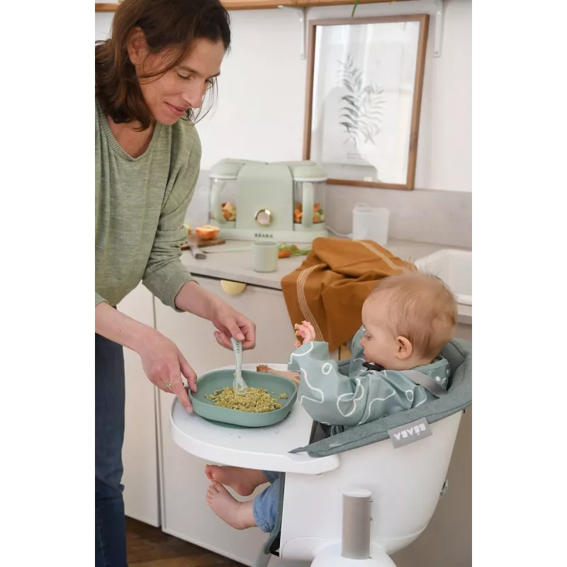 Beaba siliconen baby-voedingsset met zuigvoet - saliegroen (913603)