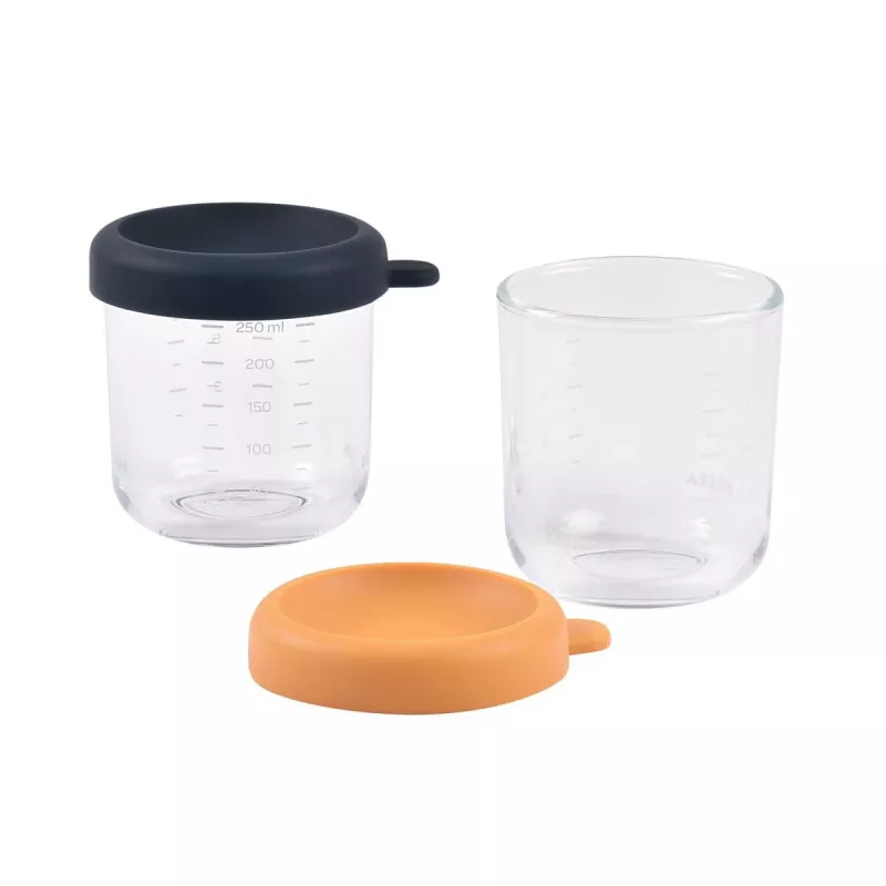 BEABA glazen potjesset met deksels 2 x 250 ml Night Blue/Honey