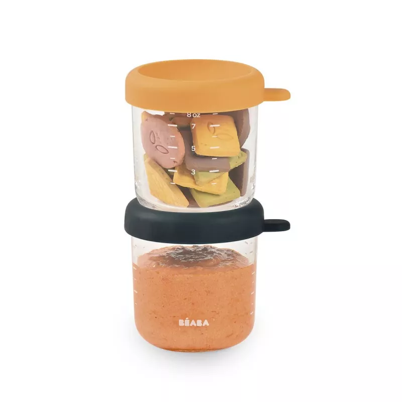 BEABA glazen potjesset met deksels 2 x 250 ml Night Blue/Honey