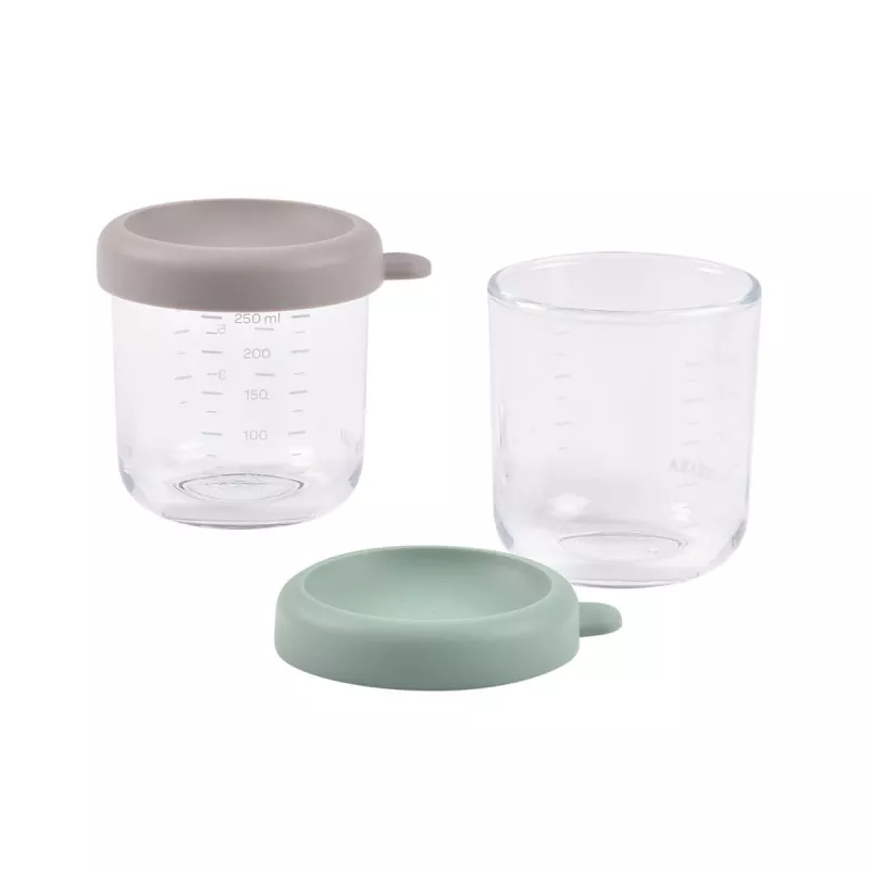 BEABA glazen potjesset met deksels 2 x 250 ml saliegroen/Gazelle