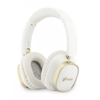 Guess Bluetooth ENC Rectangle Metal Script over-ear koptelefoon wit