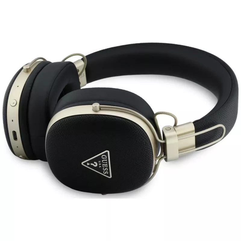Guess over-ear Bluetooth-koptelefoon met ENC, metallic gekorreld driehoeklogo, zwart