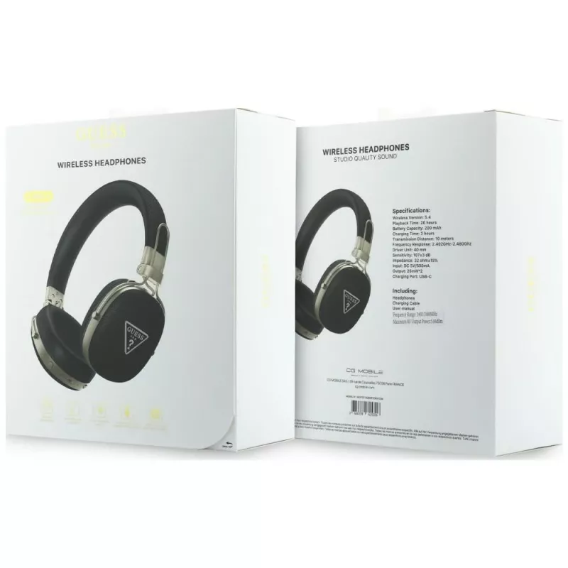 Guess over-ear Bluetooth-koptelefoon met ENC, metallic gekorreld driehoeklogo, zwart