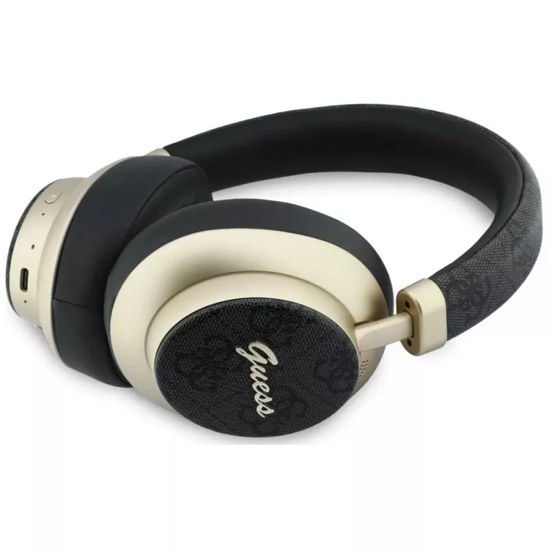 Guess GUE005456 Bluetooth over-ear koptelefoon met ENC, 4G Gold Script Metal, zwart