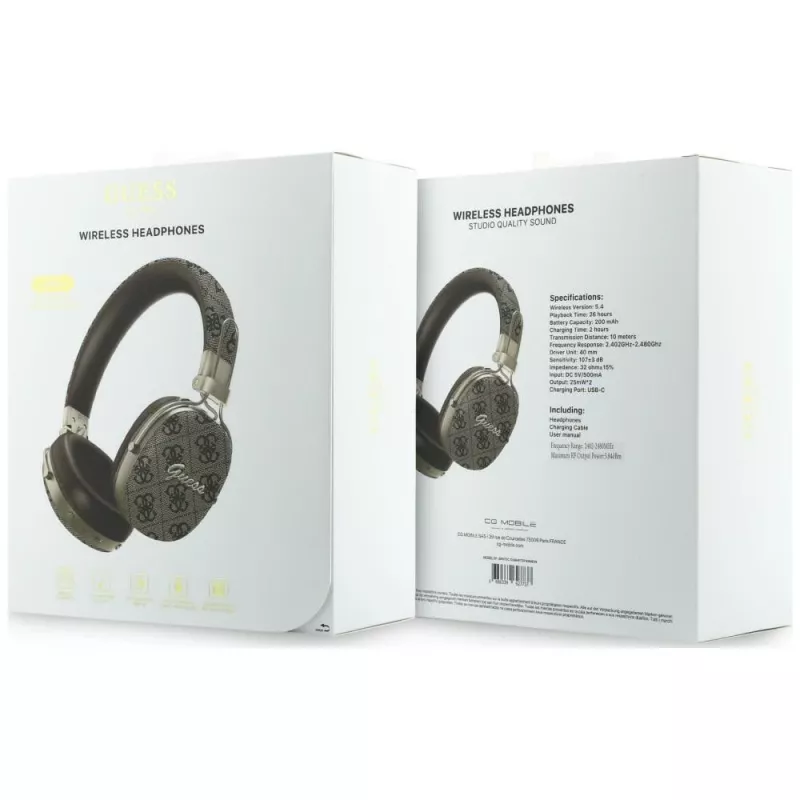 Guess GUE005462 Bluetooth over-ear koptelefoon met ENC, metaaldesign, 4G Script Logo, bruin