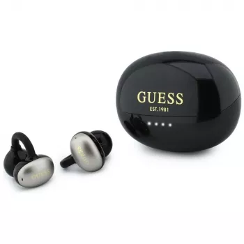Guess open-wearable stereo Bluetooth-koptelefoon met metallic finish, elektroplated onderdelen en klassiek logo zwart