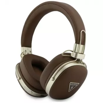 Guess GUE005460 Bluetooth on-ear koptelefoon met ENC, bruin, metallic gekorreld driehoeklogo