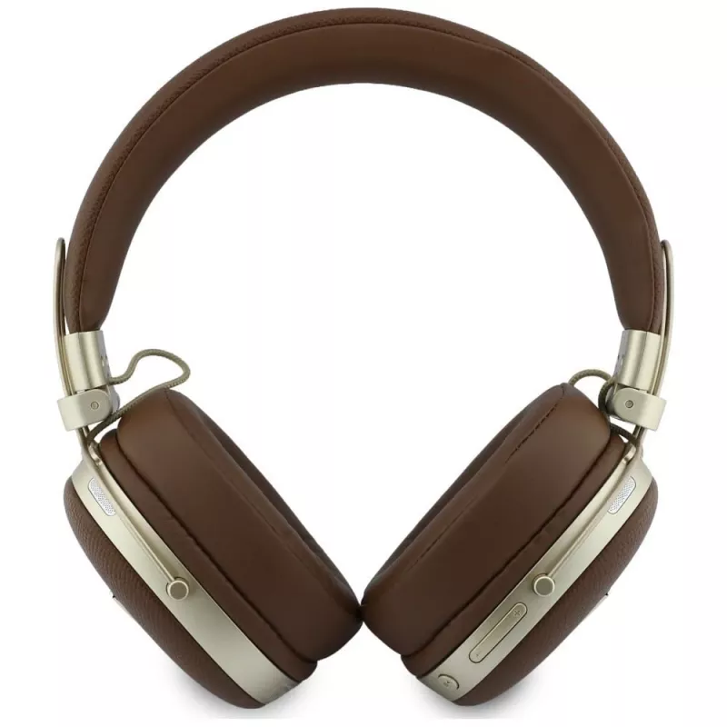Guess GUE005460 Bluetooth on-ear koptelefoon met ENC, bruin, metallic gekorreld driehoeklogo