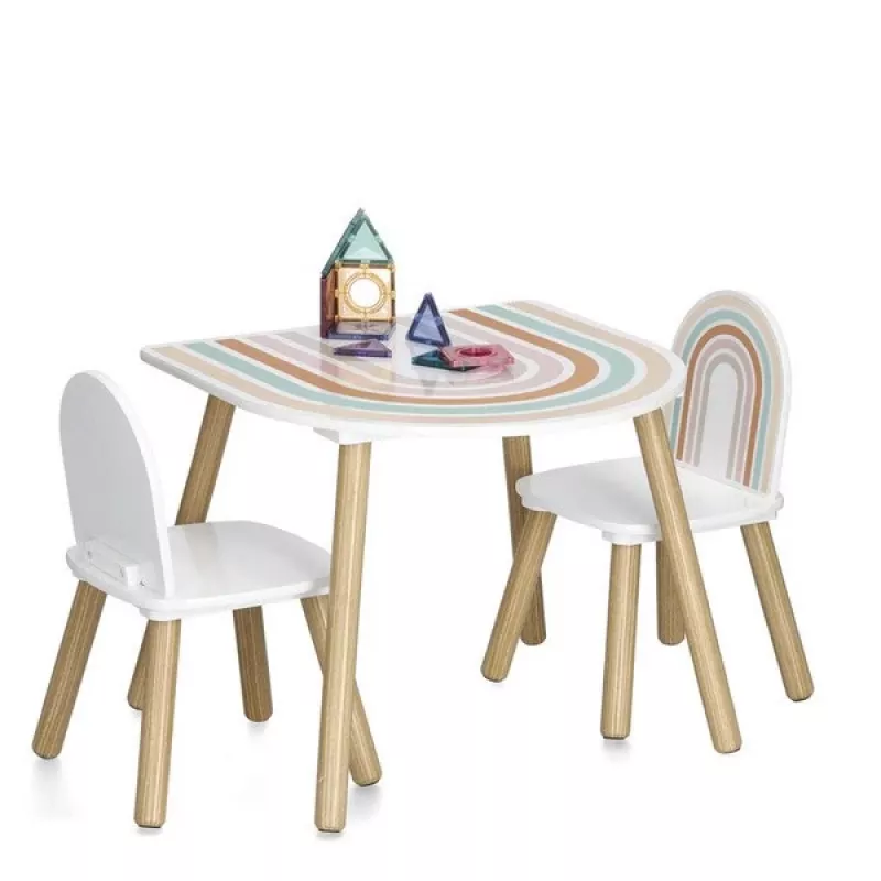 Zeller Present 13536 kindermeubelset - tafel en 2 stoelen, wit/natuurhout, MDF, vanaf 3 jaar
