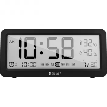 MEBUS 25819 quartz wekker digitaal LCD zwart