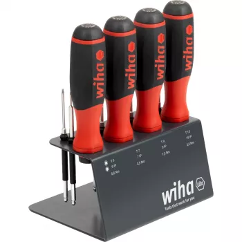 WIHA SoftFinish schroevendraaier met bithouder 1/4 inch (zwart/rood, met ratelfunctie)
