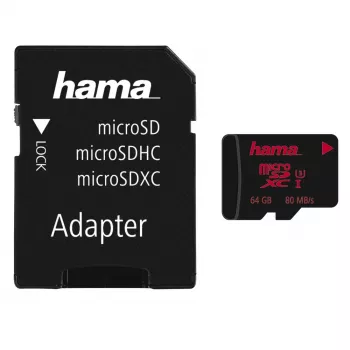Hama microSDXC 64GB UHS Speed Class 3 UHS-I lezen 100MB/s schrijven 30MB/s met SD-adapter