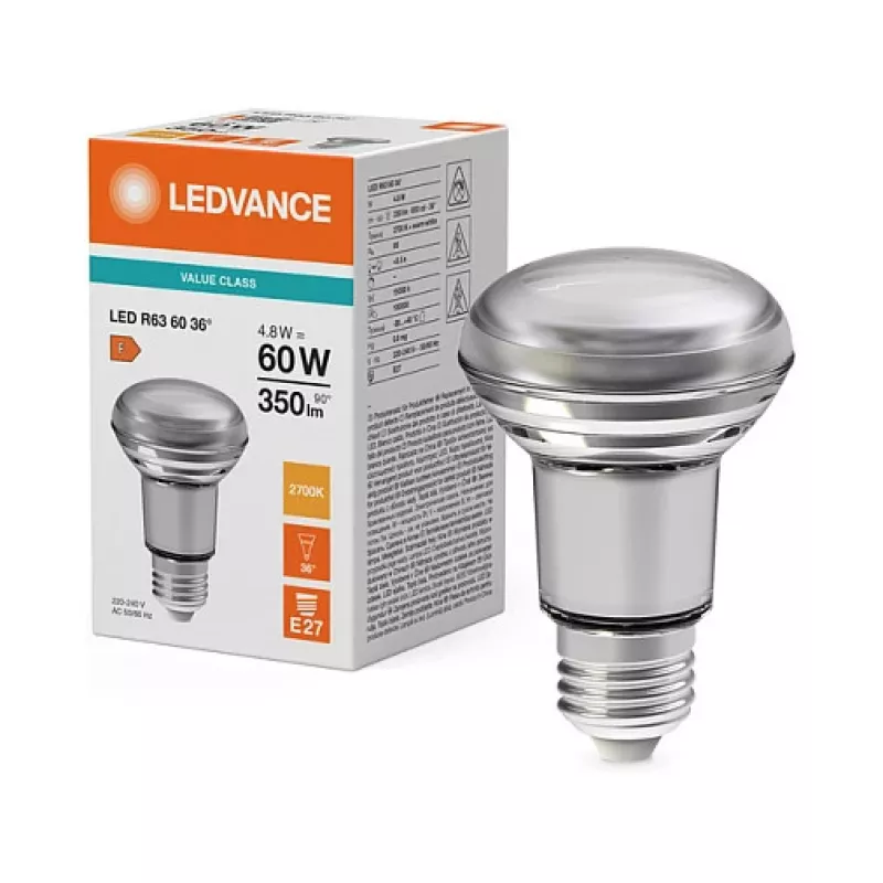 OSRAM LED STAR R63 reflectielamp 4,8W 827 E27 350lm 2700K warmwit