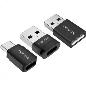 NEVOX Data Blocker (3-pack) - USB-A stekker naar bus, pure laadadapter, voorkomt juice jacking, zwart