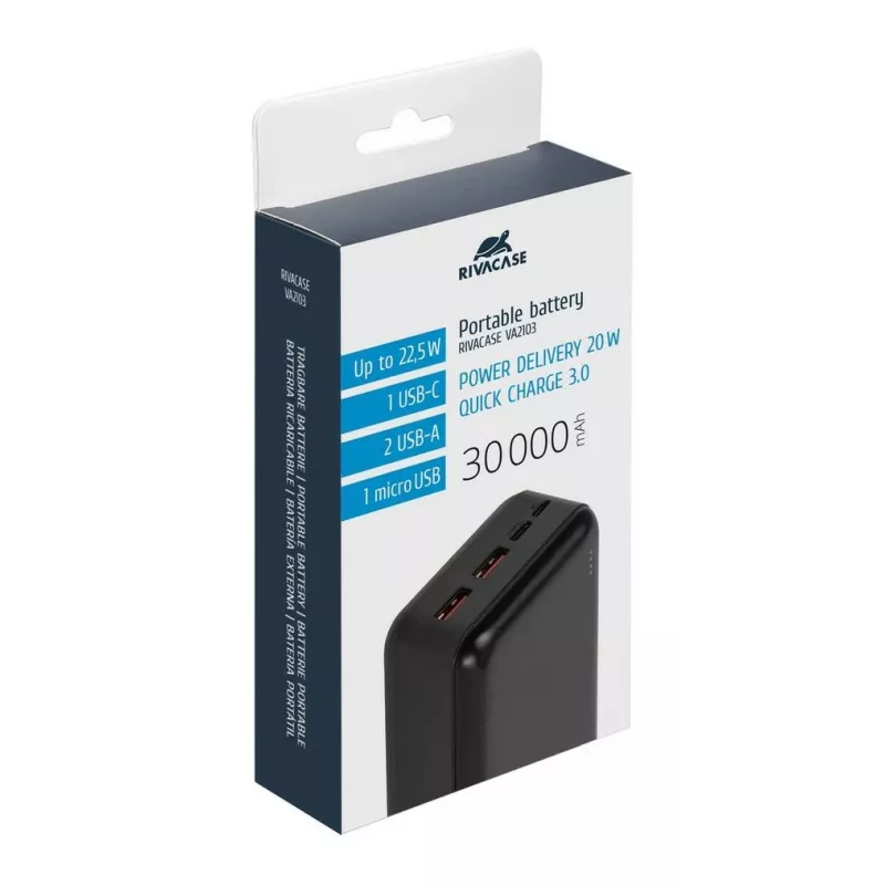 Rivacase VA2103 powerbank 30000 mAh 22.5W zwart
