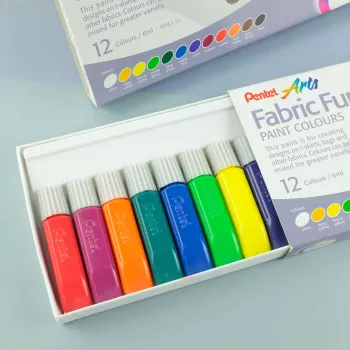 Pentel Arts FFPC1-12 textielverfset, diverse kleuren, 12 x 6 ml tubes