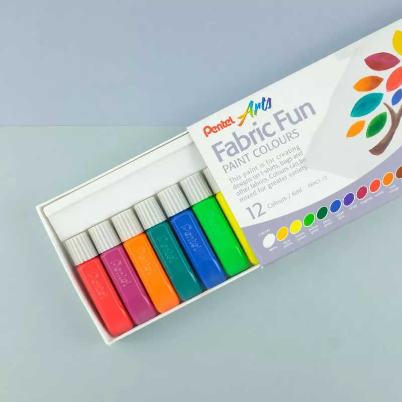 Pentel Arts FFPC1-12 textielverfset, diverse kleuren, 12 x 6 ml tubes