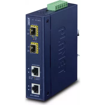 Planet IGT-2205AT industriële 2-poorts gigabit ethernet naar SFP mediaconverter, IP30, -40°C tot 75°C