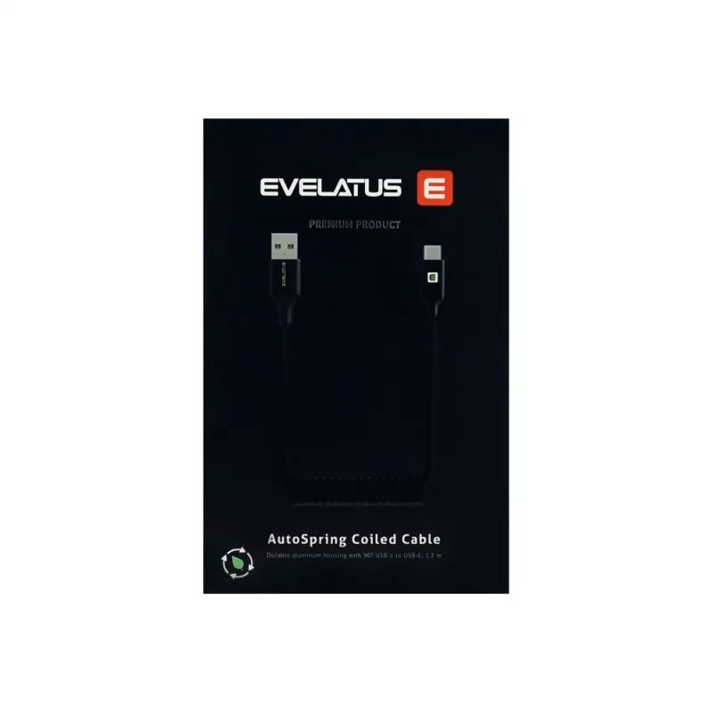 Evelatus AutoSpring Coiled Cable USB A to USB C 1,2m zwart