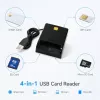 iLike 4-in-1 USB Smart Card Reader met SIM-, SD- & Micro-SD-ondersteuning, CAC-lezer voor ID-bewijzen, Bankpassen, eID en Geheugenkaarten, Zwart