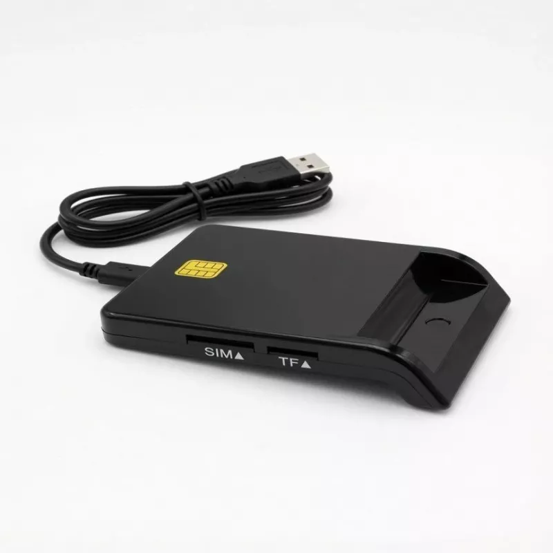 iLike 4-in-1 USB Smart Card Reader met SIM-, SD- & Micro-SD-ondersteuning, CAC-lezer voor ID-bewijzen, Bankpassen, eID en Geheugenkaarten, Zwart