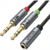 UNITEK Y-C957ABK 3,5mm mini-jack audio splitter kabel, bus naar 2x stekker, 20 cm, zwart