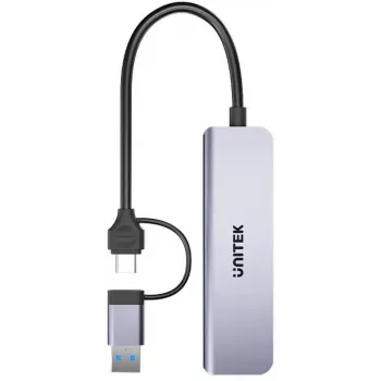 UNITEK 5-in-1 USB-C hub met SD- en MicroSD-kaartlezer, 5 Gbit/s, Space Grey