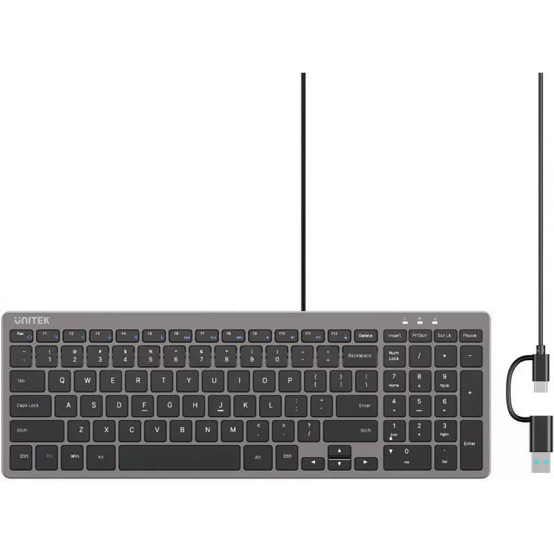 UNITEK SlimTap lichte bedrade bureaublad-toetsenbord USB-C/USB-A