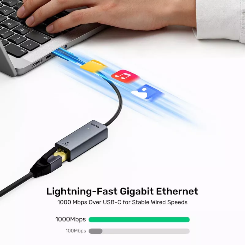 UNITEK USB-C naar Gigabit Ethernet adapter 1Gbps - Space Gray