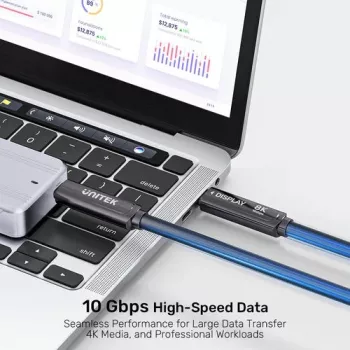 UNITEK USB-C Active Optical-kabel 5m - 10Gbps, PD 60W, 8K@30Hz, zwart