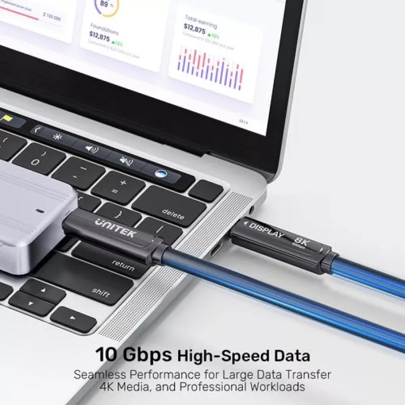 UNITEK USB-C Active Optical-kabel 5m - 10Gbps, PD 60W, 8K@30Hz, zwart