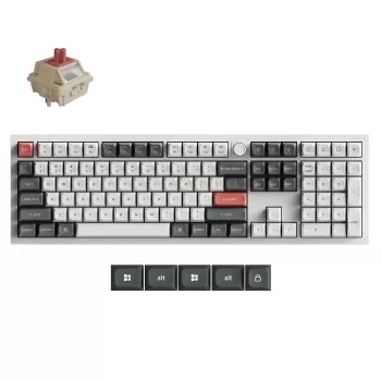 Keychron Q6U-P1 100% Full-Size mechanisch gaming-toetsenbord, Gateron G Pro 3.0 Milk POM Red Switch, Hot-Swap, 8K Polling Rate, RGB, QMK/VIA, CNC aluminium behuizing, Double-Shot PBT keycaps, USB-C bekabeld