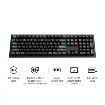 Keychron Q6U-P1 100% Full-Size mechanisch gaming-toetsenbord, Gateron G Pro 3.0 Milk POM Red Switch, Hot-Swap, 8K Polling Rate, RGB, QMK/VIA, CNC aluminium behuizing, Double-Shot PBT keycaps, USB-C bekabeld