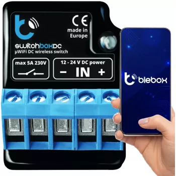 BLEBOX SwitchBoxDC Wi-Fi relaismodule 1-kanaals 10A 12-24V DC