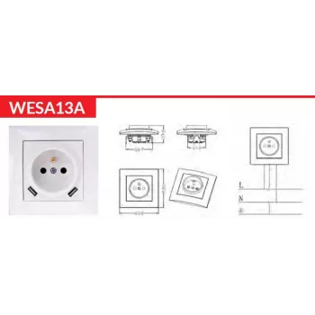 VCX WESA LC 13A enkel stopcontact met USB-oplader wit