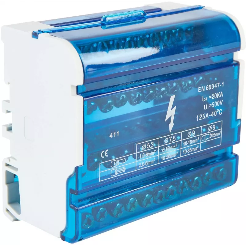 VCX BLK 411 4-polige 11-klemmen verdeelblok 100A 1000V grijs