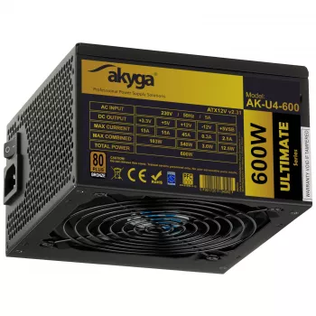 Akyga Ultimate AK-U4-600 ATX-voeding 600 W, 80 PLUS Bronze, actieve PFC, 120mm-ventilator