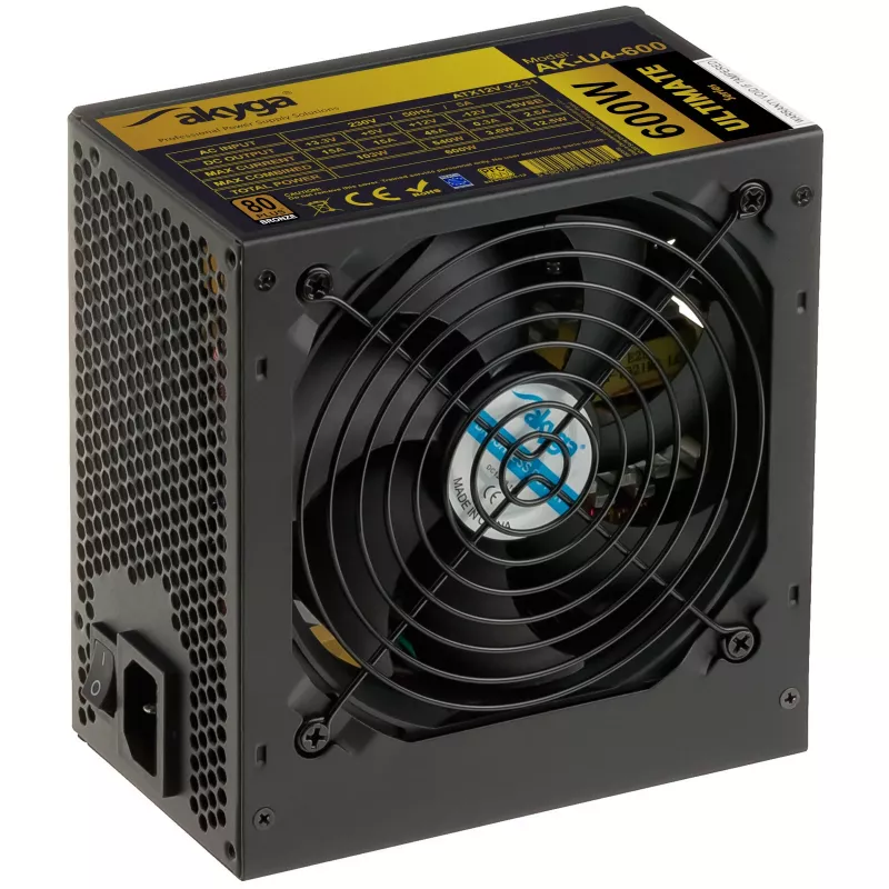 Akyga Ultimate AK-U4-600 ATX-voeding 600 W, 80 PLUS Bronze, actieve PFC, 120mm-ventilator
