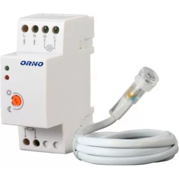 ORNO OR-CR-219 schemerschakelaar voor DIN-rail met externe fotoweerstand, 230V AC, 10A, 2-100 lux