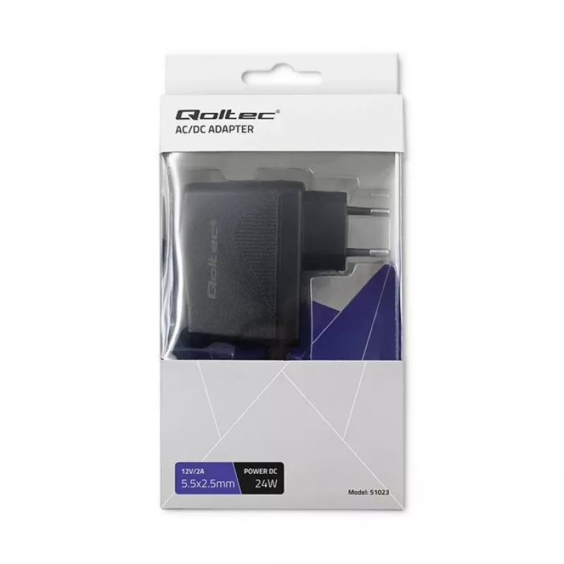 QOLTEC stekkeradapter 24W 12V 2A 5,5x2,5mm