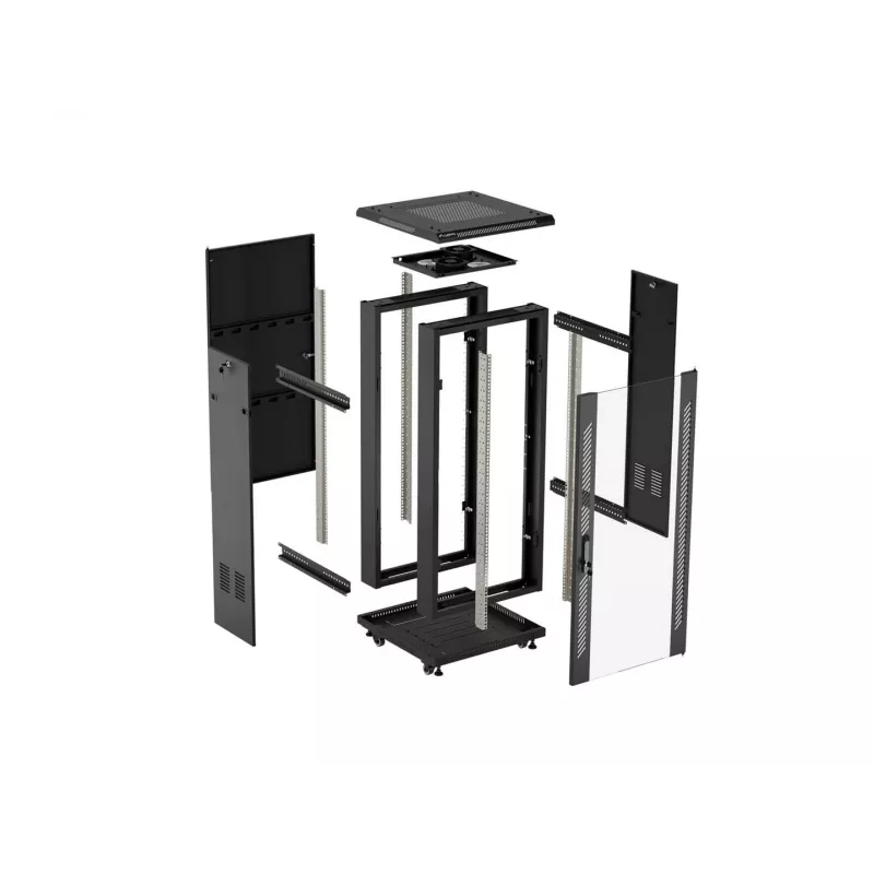 Lanberg 19 inch 18U 600x600 zwarte staande kast met glazen deur (flat pack)
