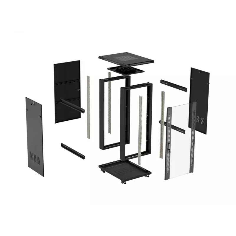 LANBERG 18U 19-inch staande server-rackkast 600x800mm zwart met gehard glazen deur (flat pack)