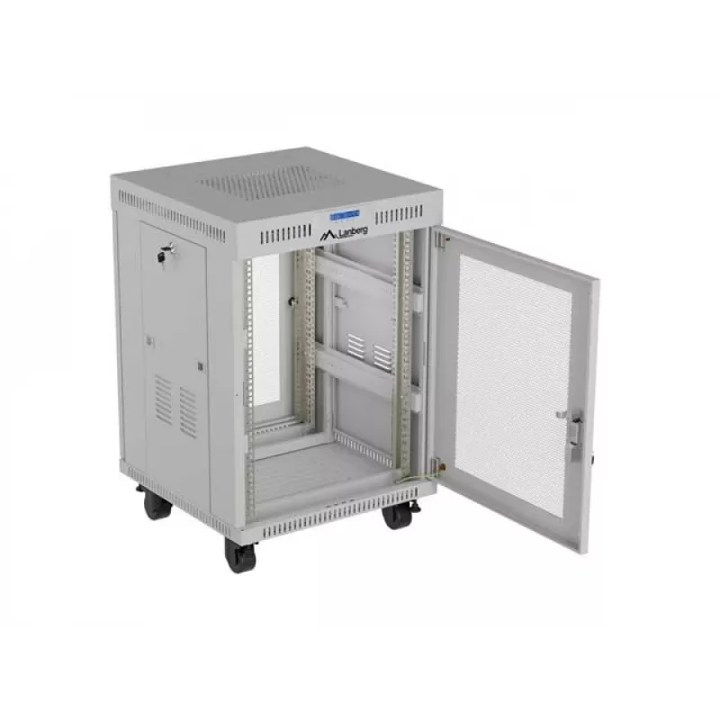Lanberg FF01-6615-23SL vrijstaande 19 inch rackkast 15U 600x600 grijs geperforeerde deur LCD flat pack