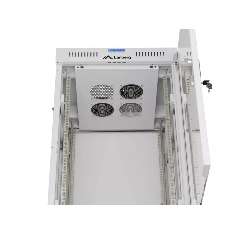 LANBERG 19 inch 22U staande behuizing 600x600 mm grijs met geharde glazen deur en LCD-display (flat pack)