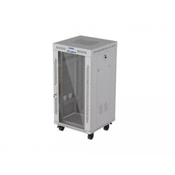 LANBERG 19 inch 22U staande behuizing 600x600 mm grijs met geharde glazen deur en LCD-display (flat pack)