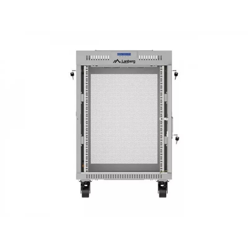 Lanberg 19 inch 15U 600x800 grijze staande kast met geperforeerde deur en LCD (flat pack)