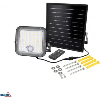 BEMKO SOLPAR solar LED-schijnwerper 10W 1500lm 3000/4000K IP65 zwart met PIR-sensor