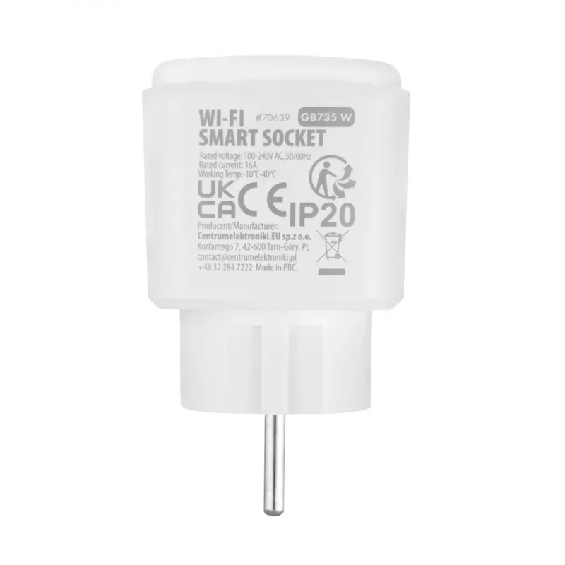 GreenBlue Op afstand bedienbaar WiFi-stopcontact, Android/iOS/Alexa/Google Home, timer, wattmeter, max 16A/3840W, GB735 W