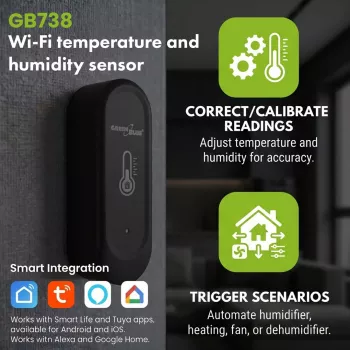 GRB GREENBLUE GB741 Outdoor WiFi temperatuur- en luchtvochtigheidssensor, Android/iOS, 3,0 V DC, 2xAAA, IP65