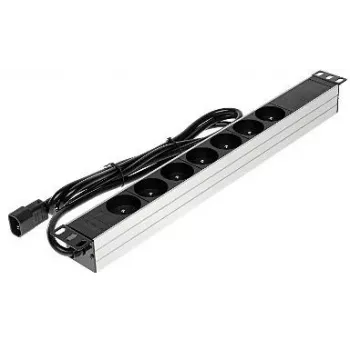 DELTA PD-7/RACK/IEC 19 inch 1U basic PDU met 7 Schuko-stopcontacten, IEC C14-ingang, 2m kabel, 16A, zwart